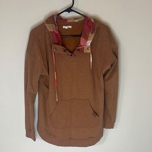 Maurices Brown Hoodie with Plaid Accents